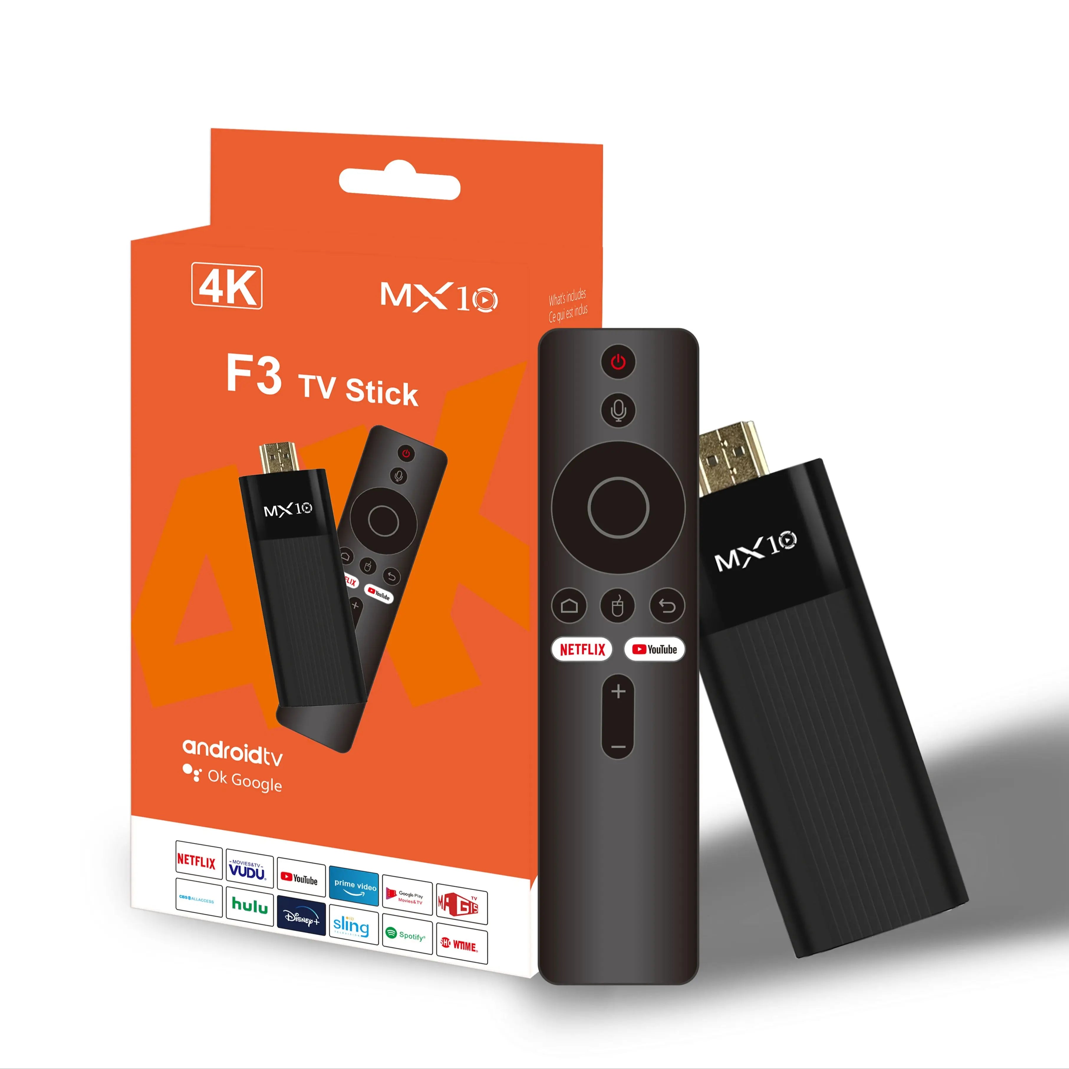 Ultra HD 4K Android TV Stick MX10-F3 Stick Mini Home TV Stick H313 Quad Core Support 2.4/5G Dual Wifi 2GB RAM 16GB ROM